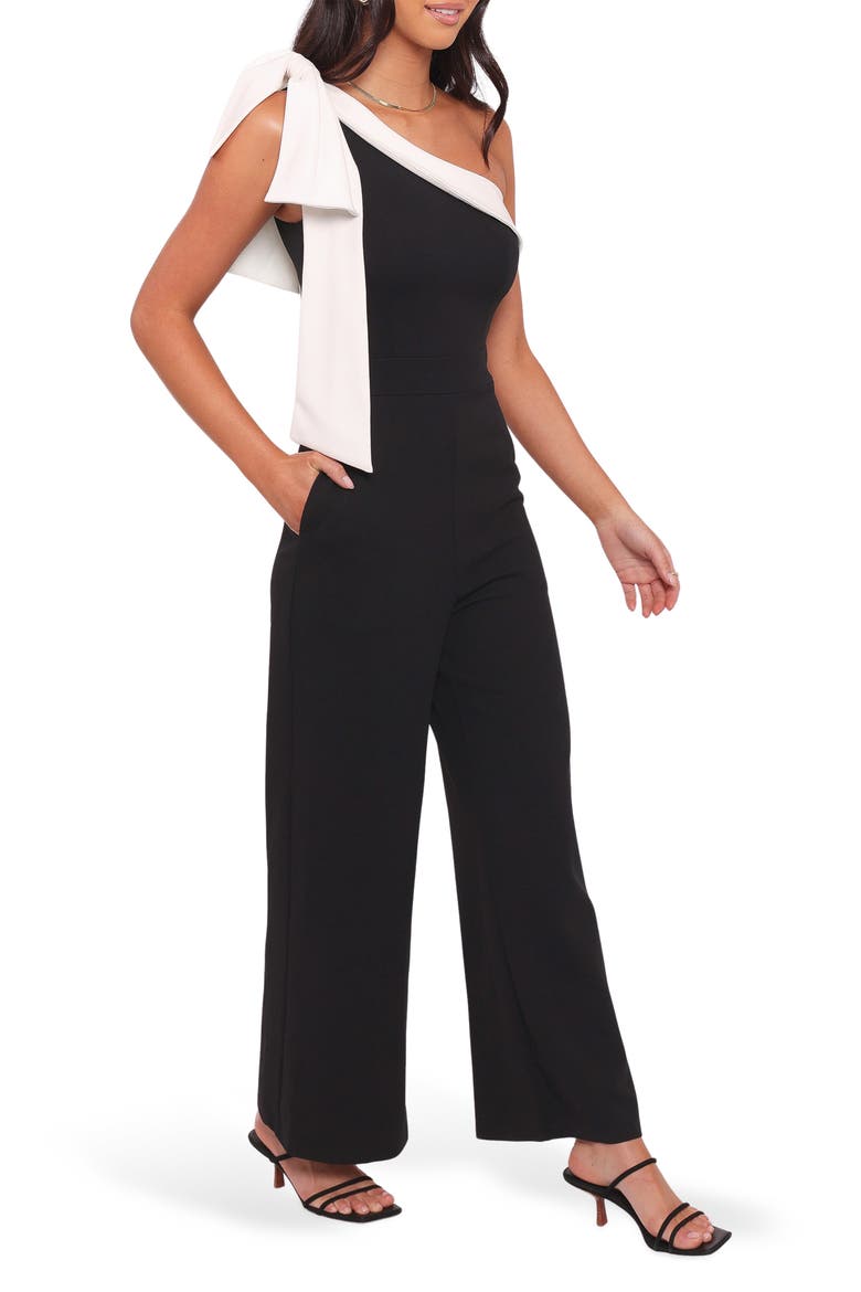 Pearla One-Shoulder Wide Leg Jumpsuit, Alternate, color, BLACK