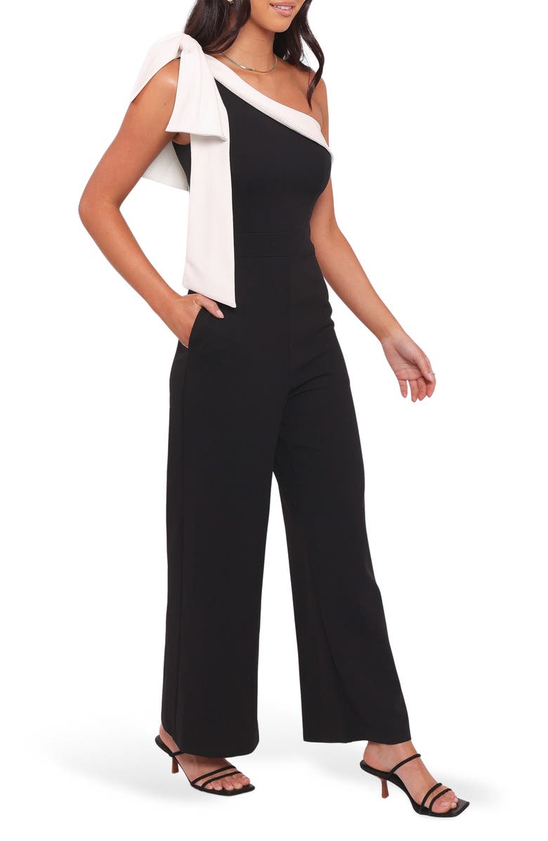 Petal & Pup Pearla One-Shoulder Wide Leg Jumpsuit, Alternate, color, Black