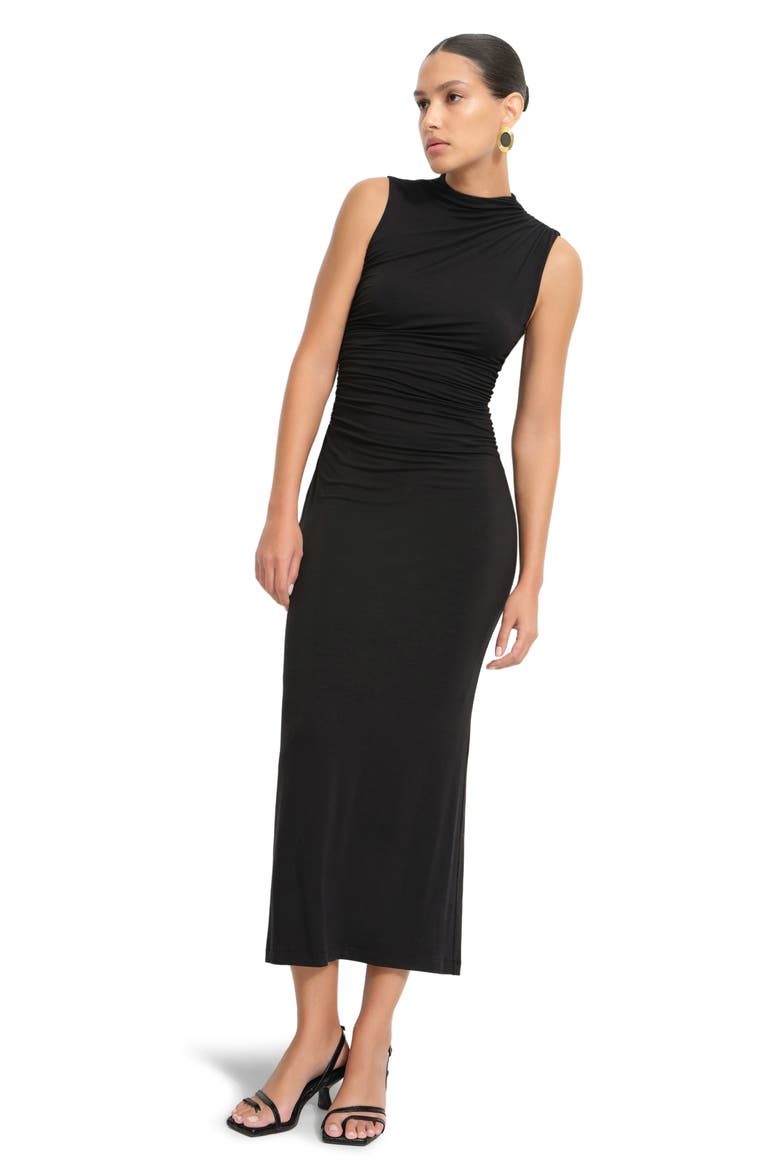 Astin Mock Neck Ruched Jersey Maxi Dress, Alternate, color, BLACK