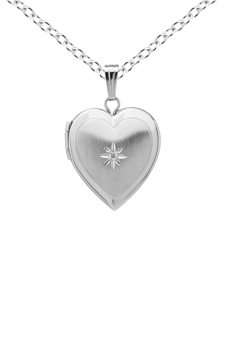 Sterling Silver & Diamond Heart Locket Necklace, Main, color, SILVER