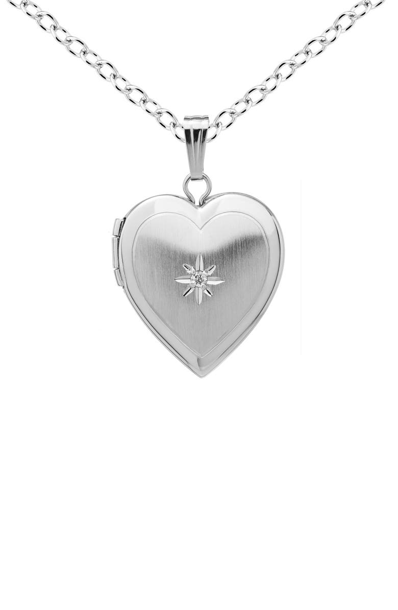 Mignonette Sterling Silver & Diamond Heart Locket Necklace, Main, color, Silver