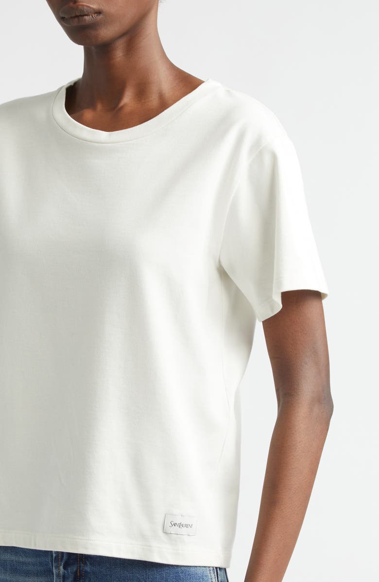 Saint Laurent Classic Logo Patch Cotton & Modal T-Shirt, Alternate, color, Naturel