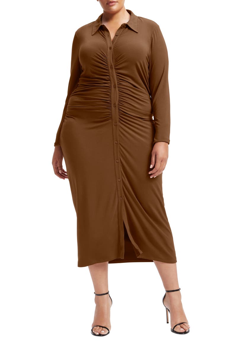 Good Touch Button Front Midi Dress, Alternate, color, BURNT CARAMEL002