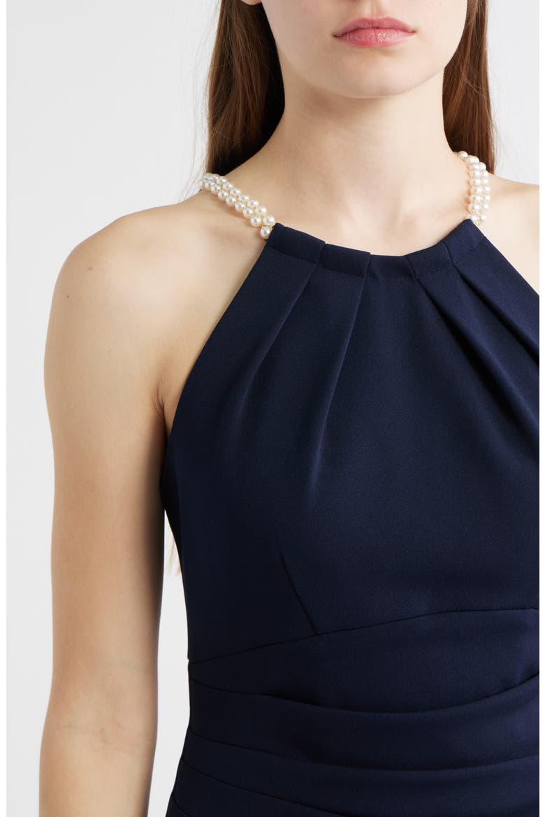 Faux Pearl Neckline Gown, Alternate, color, NAVY