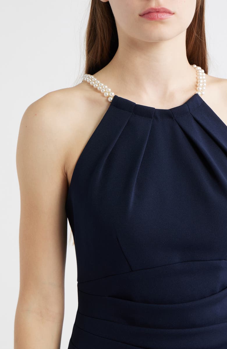 Eliza J Faux Pearl Neckline Gown, Alternate, color, Navy