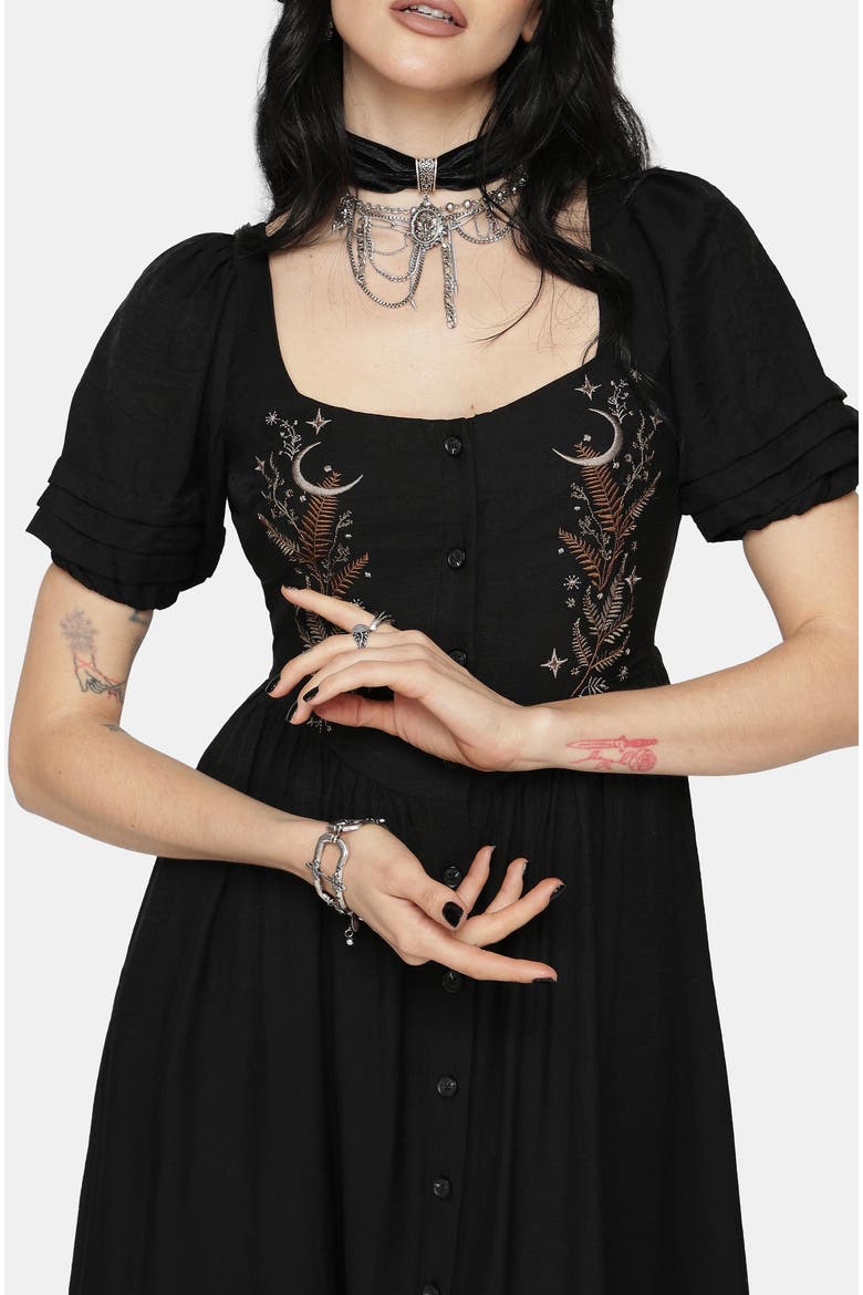 Abellona Embroidered Midi Dress, Alternate, color, Black