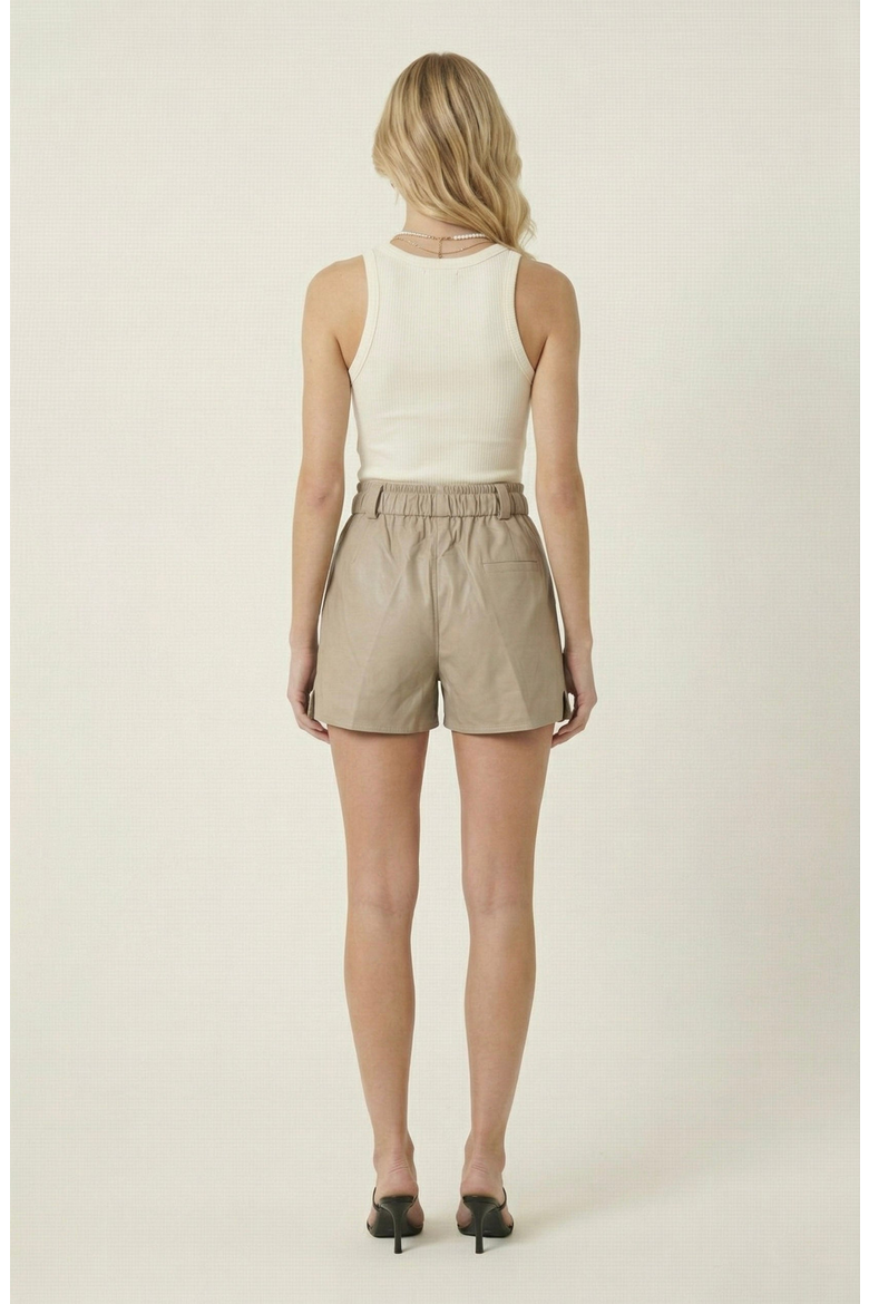 High Waist Shorts with Drawstring Waistband, Alternate, color, Beige