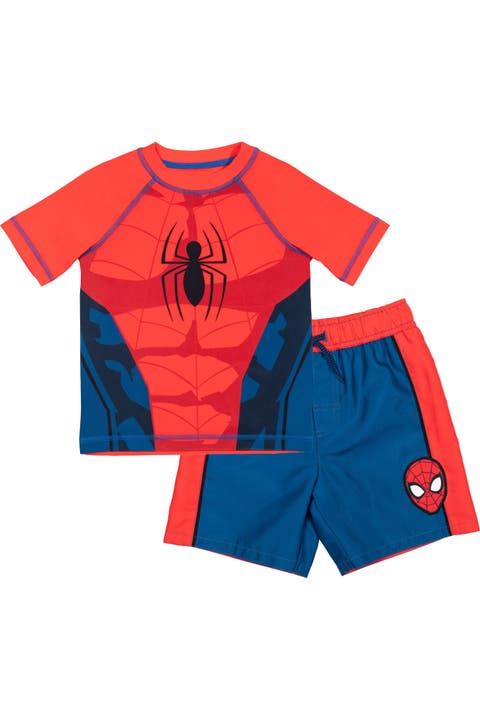 Spider-Man 2-Piece Rash Guard and Swim Trunks Set