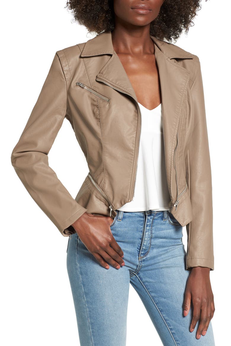 Faux Leather Moto Jacket, Main, color, SAND STONER