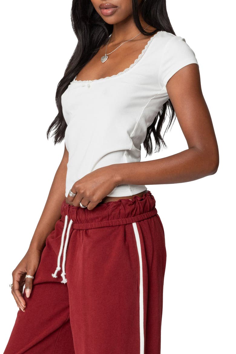 Priscilla Lace Trim T-Shirt, Alternate, color, WHITE