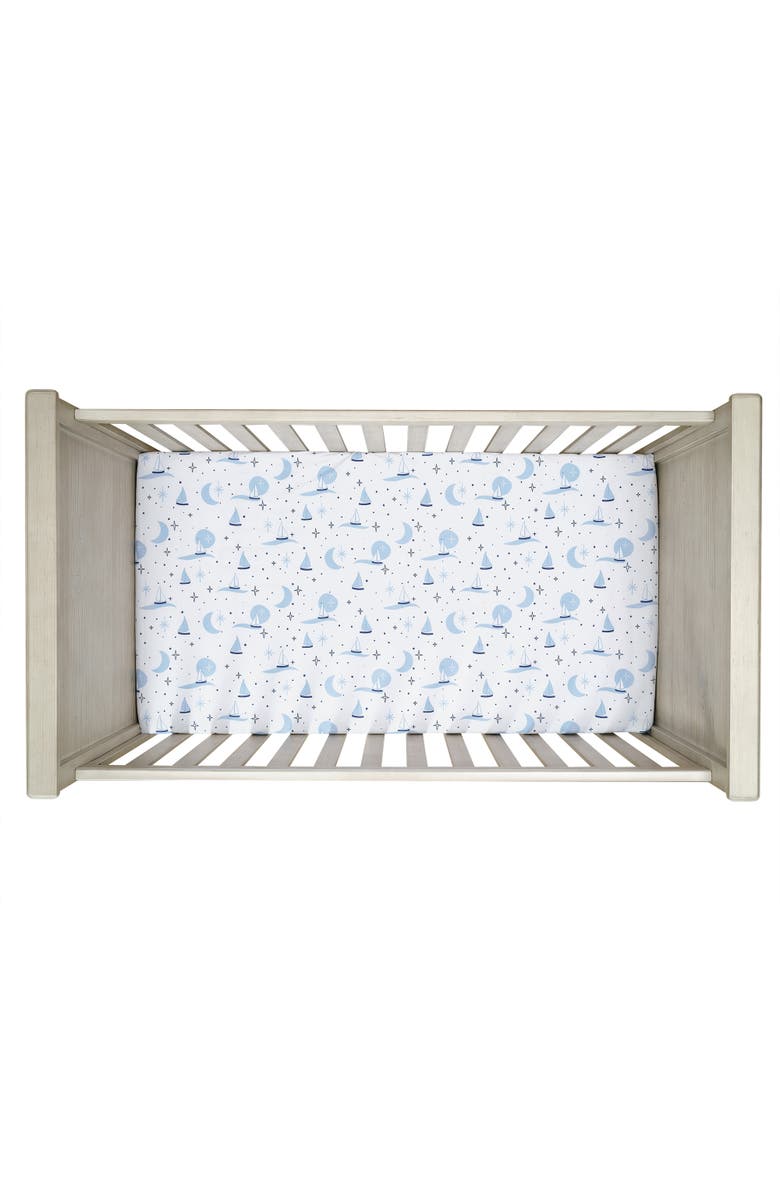 Lambs & Ivy Little Skipper Cotton Nautical Sailboat Fitted Crib/Toddler Sheet, Alternate, color, White