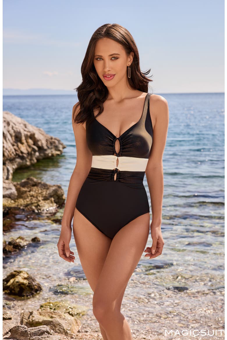 Block Party Alice One-Piece Swimsuit, Alternate, color, BLACK