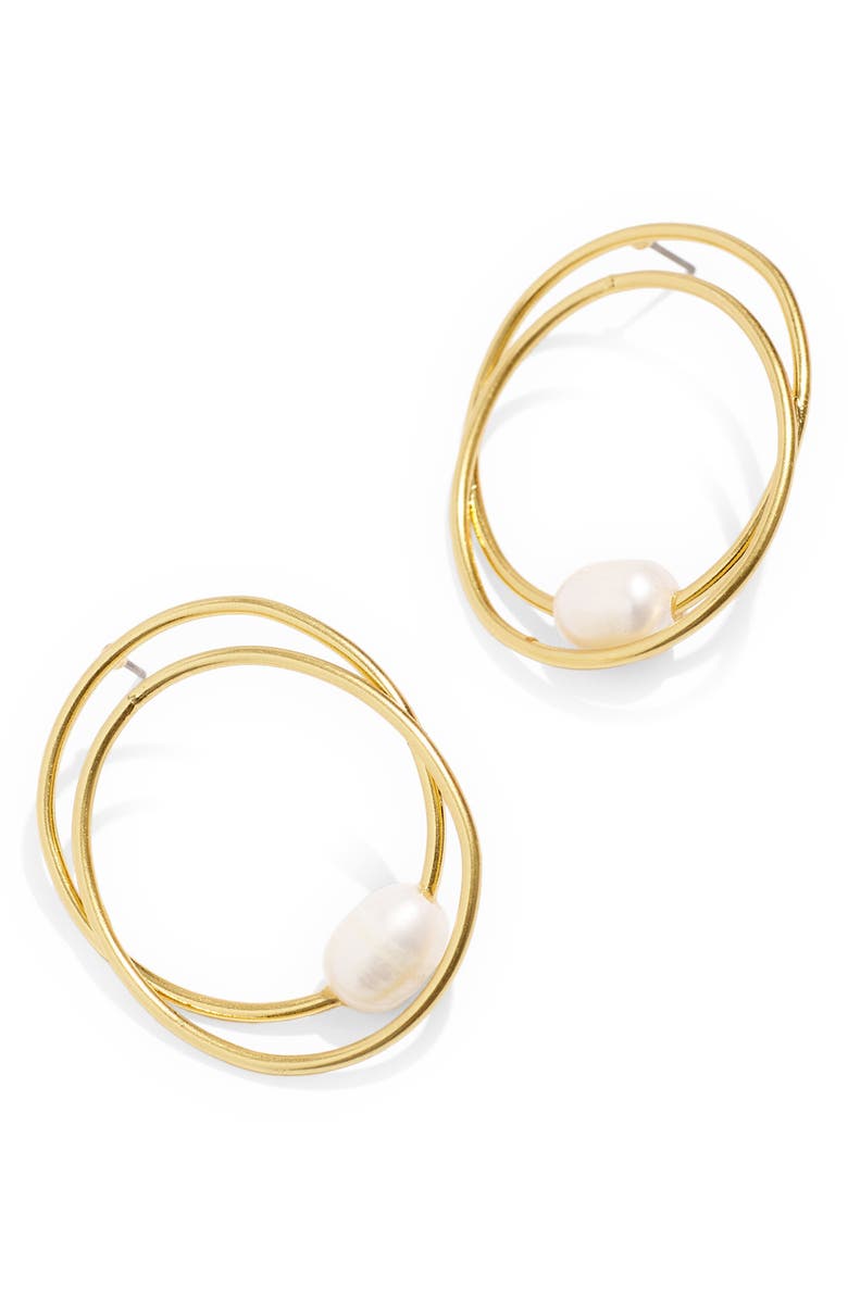 Madewell Front Facing Freshwater Pearl Double Hoop Earrings, Main, color, 