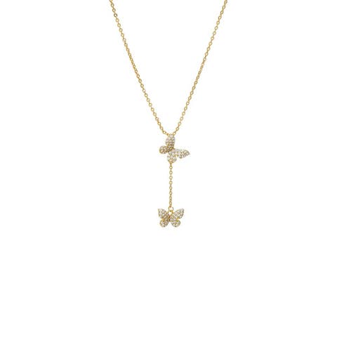 Pave Double Butterfly Drop Pendant Necklace