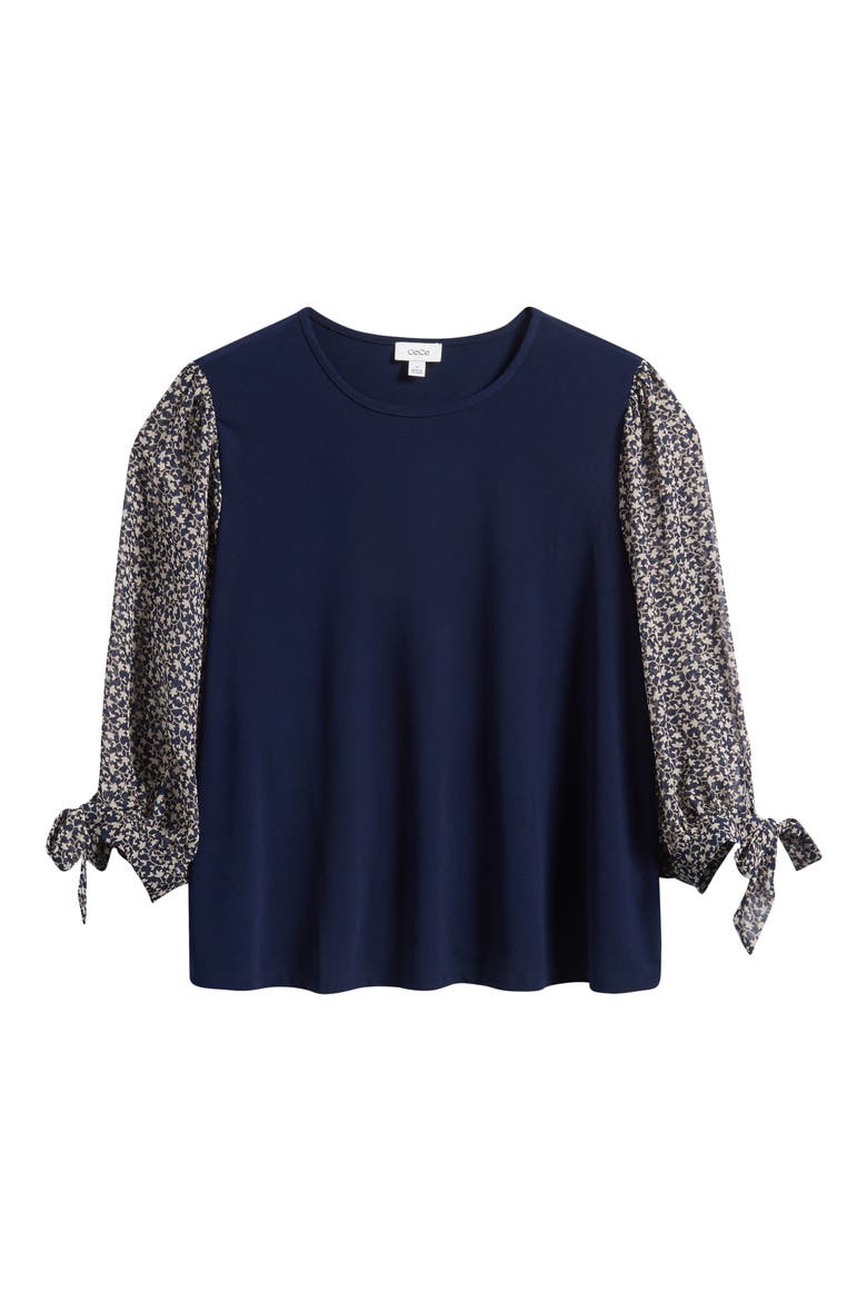 Floral Sleeve Mixed Media Top, Alternate, color, CLASSIC NAVY