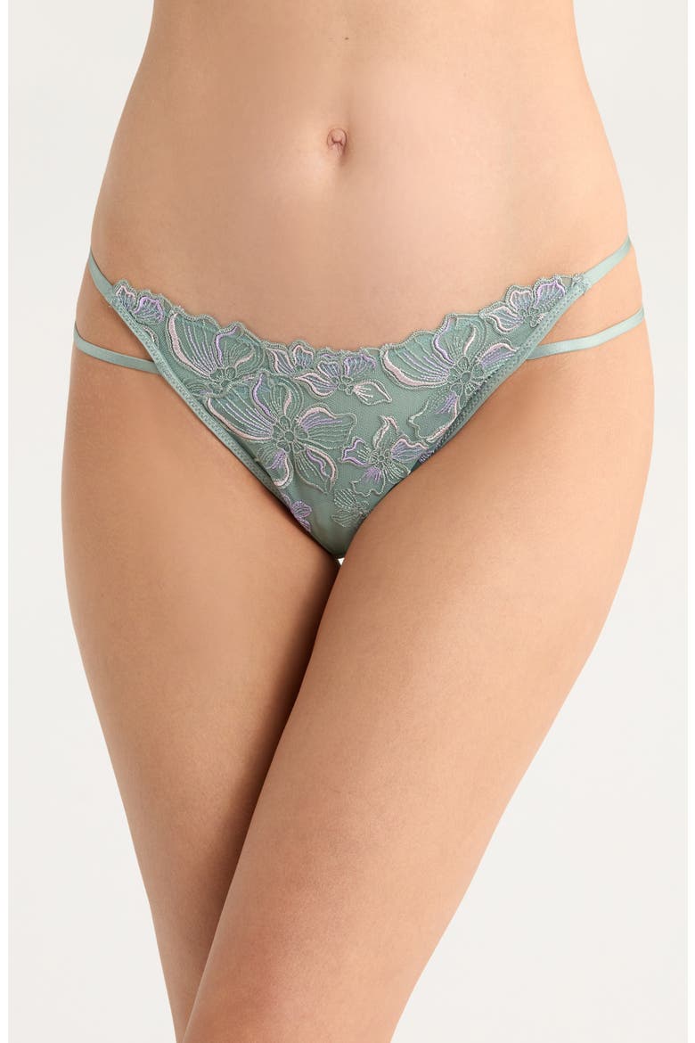 Lauren Embroidered Mesh Thong, Main, color, SILT GREEN