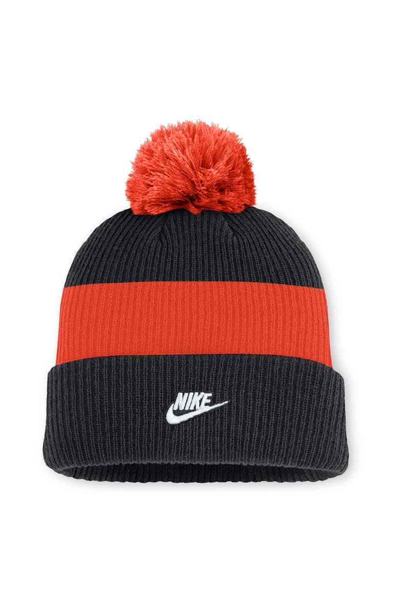 Nike Men's Nike Black/Orange Baltimore Orioles Cooperstown Collection Peak Standard Cuffed Knit Hat with Pom, Alternate, color, 