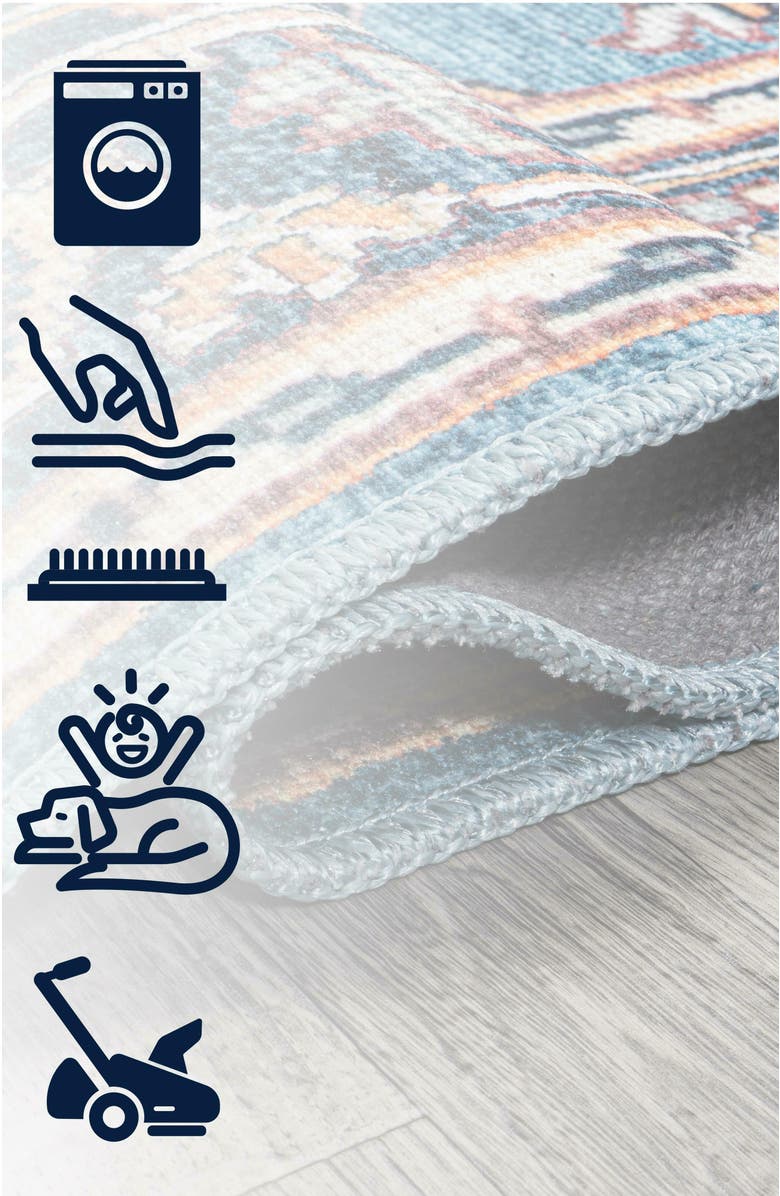 JONATHAN Y Cirali Ornate Large Medallion Machine-Washable Round Area Rug, Alternate, color, Blue/Beige