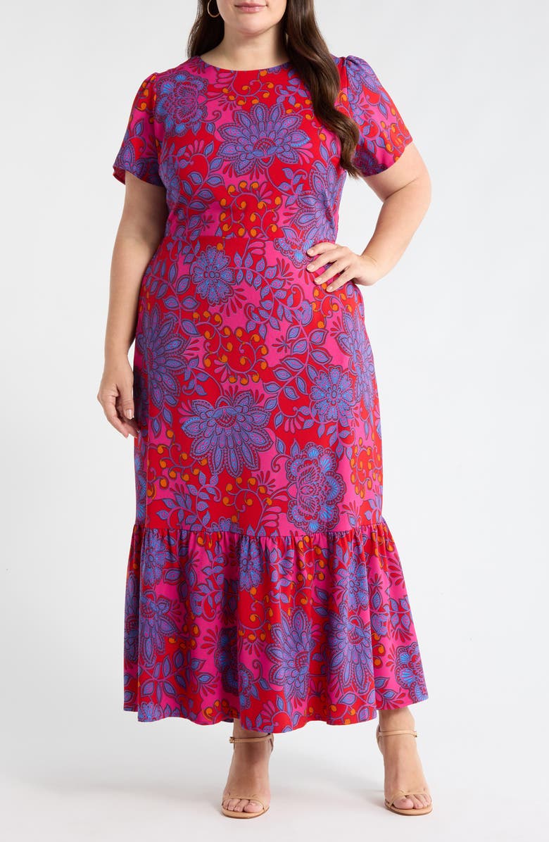 SUGARLIPS Darret Floral Ruffle Maxi Dress, Main, color, Fuchsia-Multi