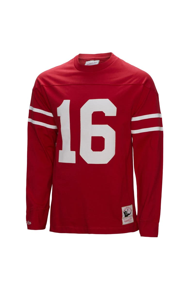 Mitchell & Ness Men's Mitchell & Ness Joe Montana Scarlet San Francisco 49ers Throwback Retired Player Name & Number Long Sleeve Top, Alternate, color, 