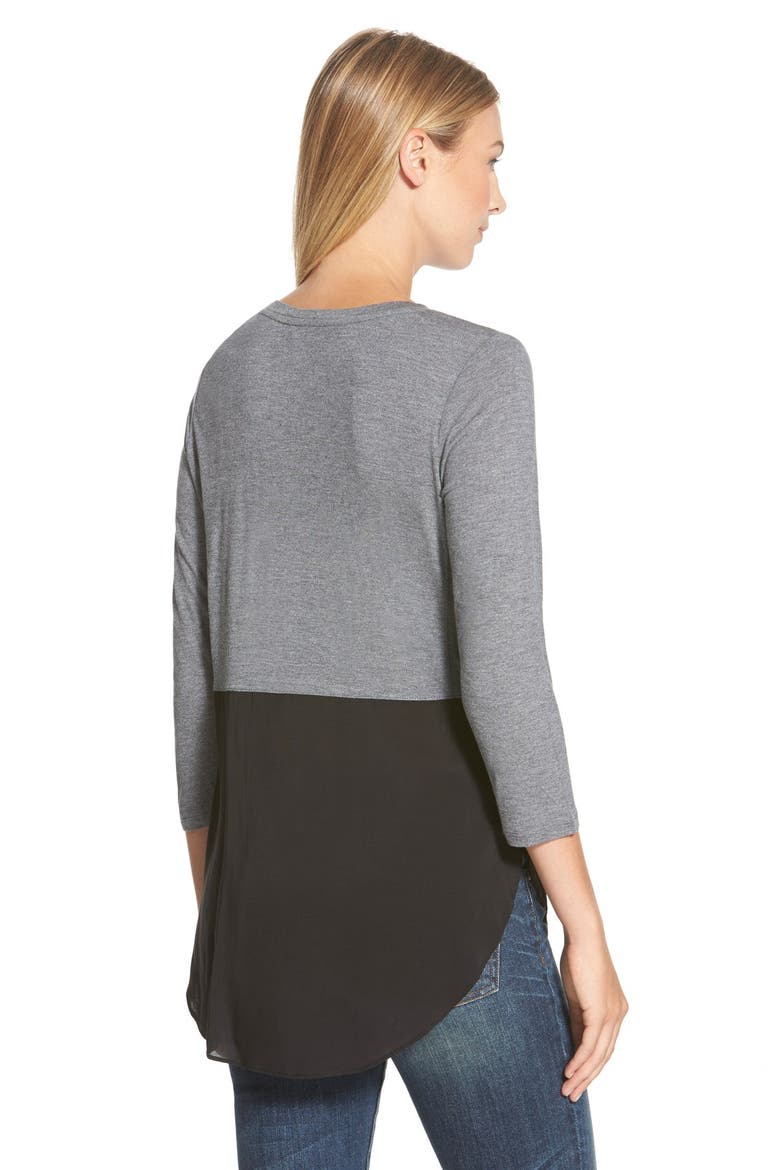 Two by Vince Camuto Mixed Media Jewel Neck Tunic, Alternate, color, DARK DOVE HEATHER