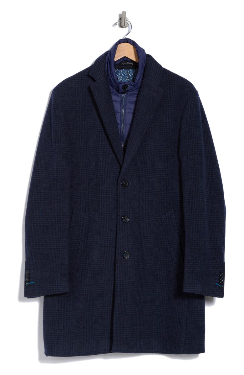 English Laundry Wool Blend Plaid Coat with Bib, Alternate, color, Blue