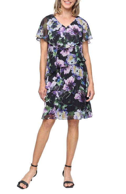 Floral Tiered Ruffle Chiffon Dress