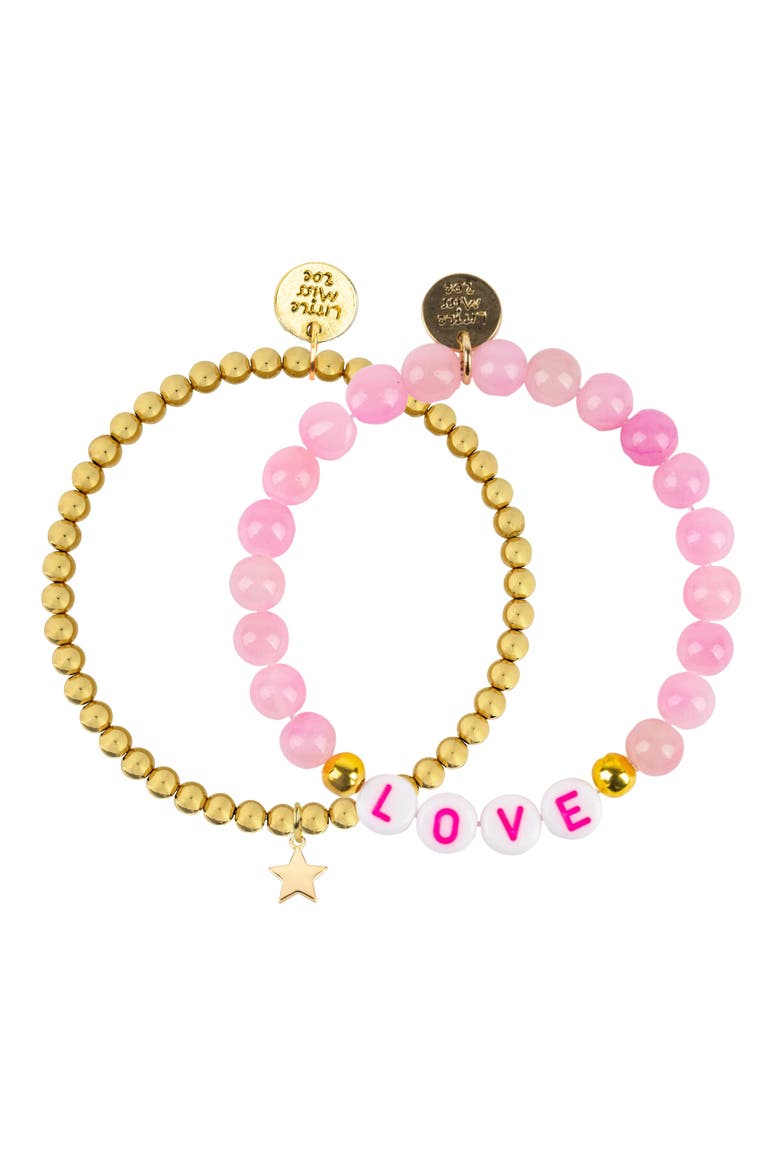 LOVE Gemstone and Delicate Gold Bracelet Set, Main, color, Pink