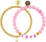 Little Miss Zoe LOVE Gemstone and Delicate Gold Bracelet Set