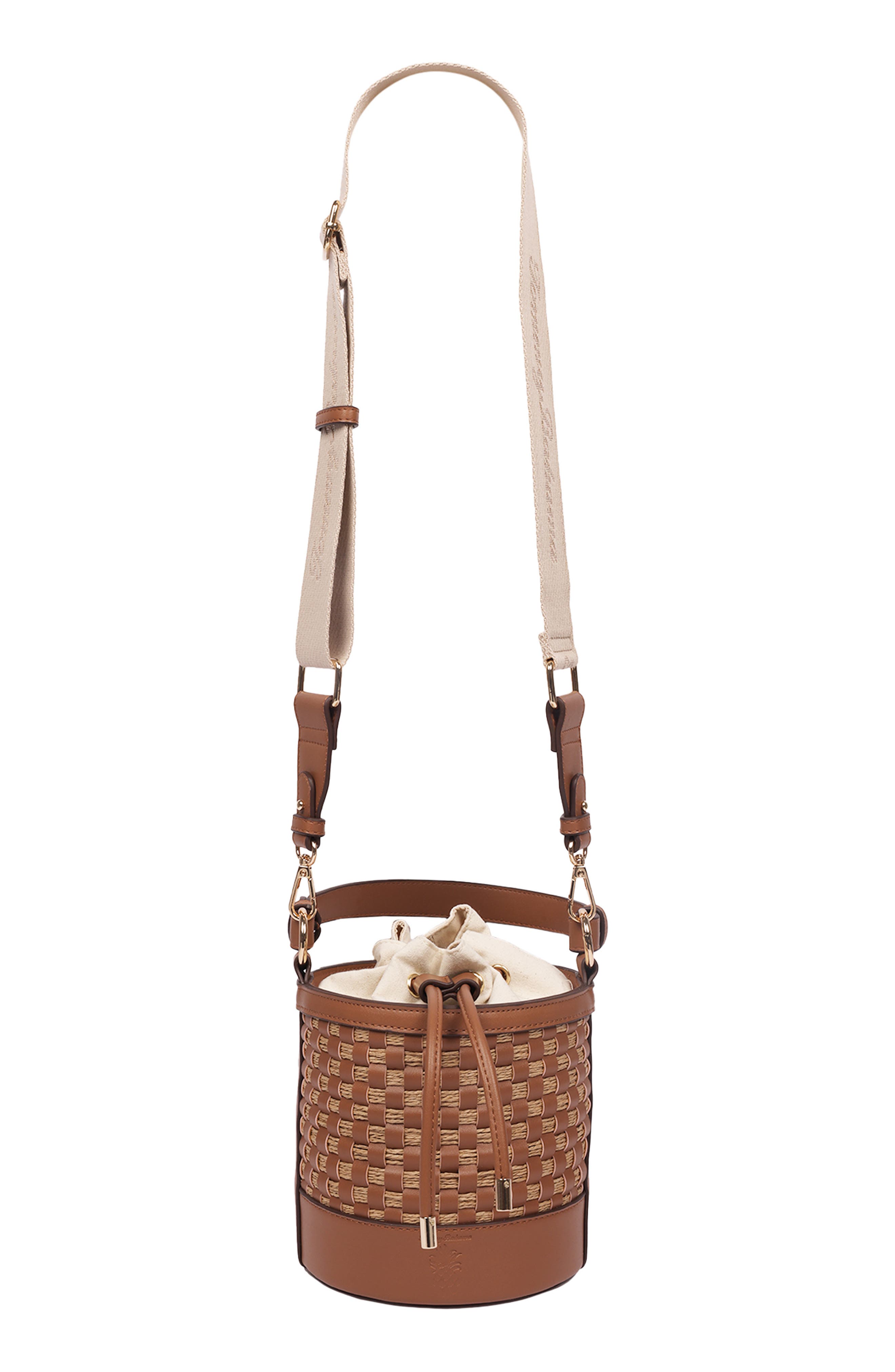 Tommy Bahama Raffia Woven Bucket Bag, Alternate, color, Brown