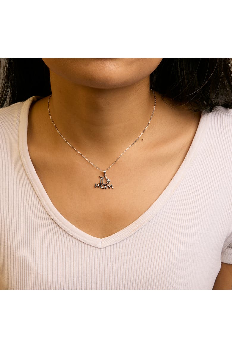 Silver Diamond Accent "I Love Mom" Heart Pendant Necklace, Alternate, color, White