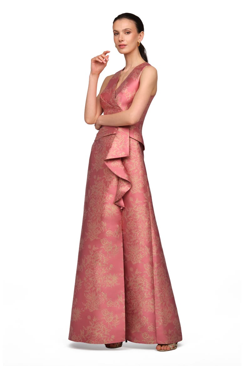 Rhianna Metallic Floral Jacquard Sleeveless Gown, Alternate, color, ANTIQUE ROSE