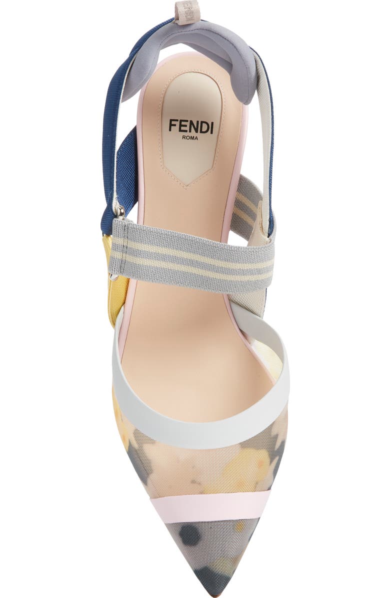 Fendi Colibri Floral Mesh Slingback Pump, Alternate, color, Grey Multi