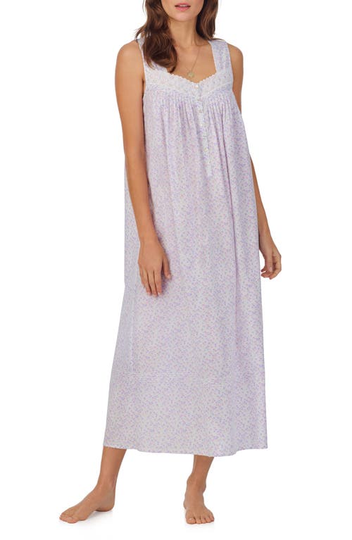 Shop Eileen West Floral Sleeveless Ballet Cotton Lawn Nightgown In White Grid Pink/peri Ditsy