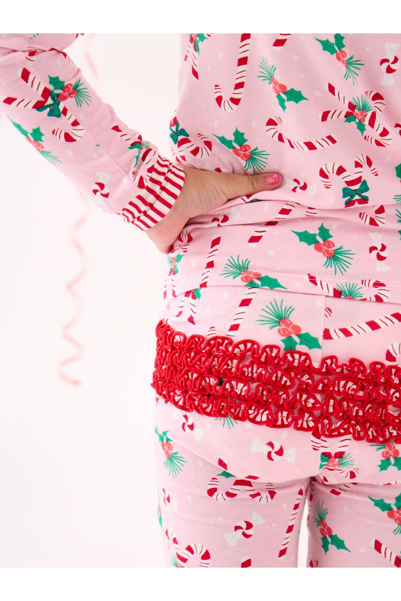 Modal Blend Ruffle Long Sleeve Pajama Set, Signature Rear Ruffles, Alternate, color, Holly Candy Canes