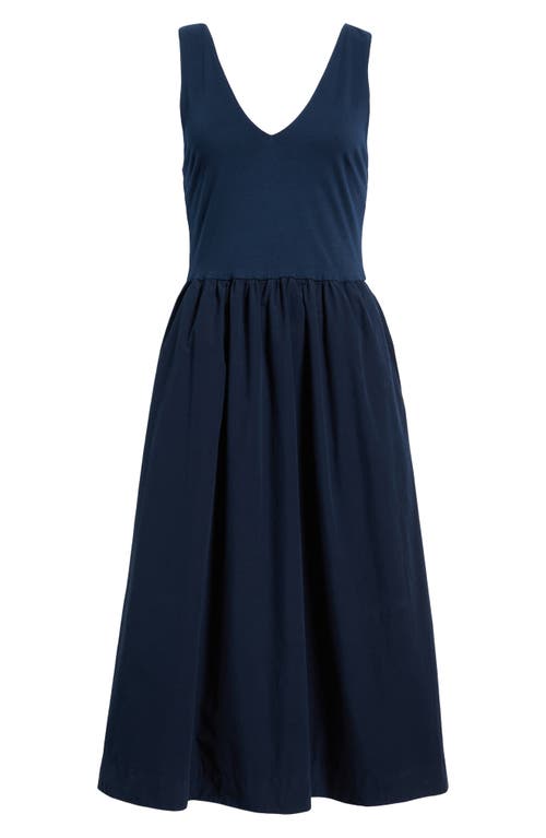 Shop Nation Ltd Daria Sleeveless Mixed Media Pima Cotton Midi Dress In Night Sky