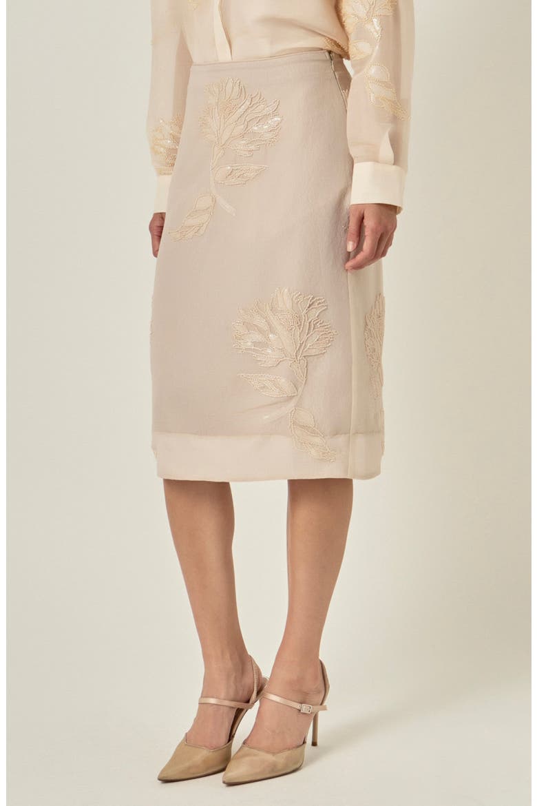 Beaded Floral Sheer Midi Skirt, Alternate, color, NATURAL