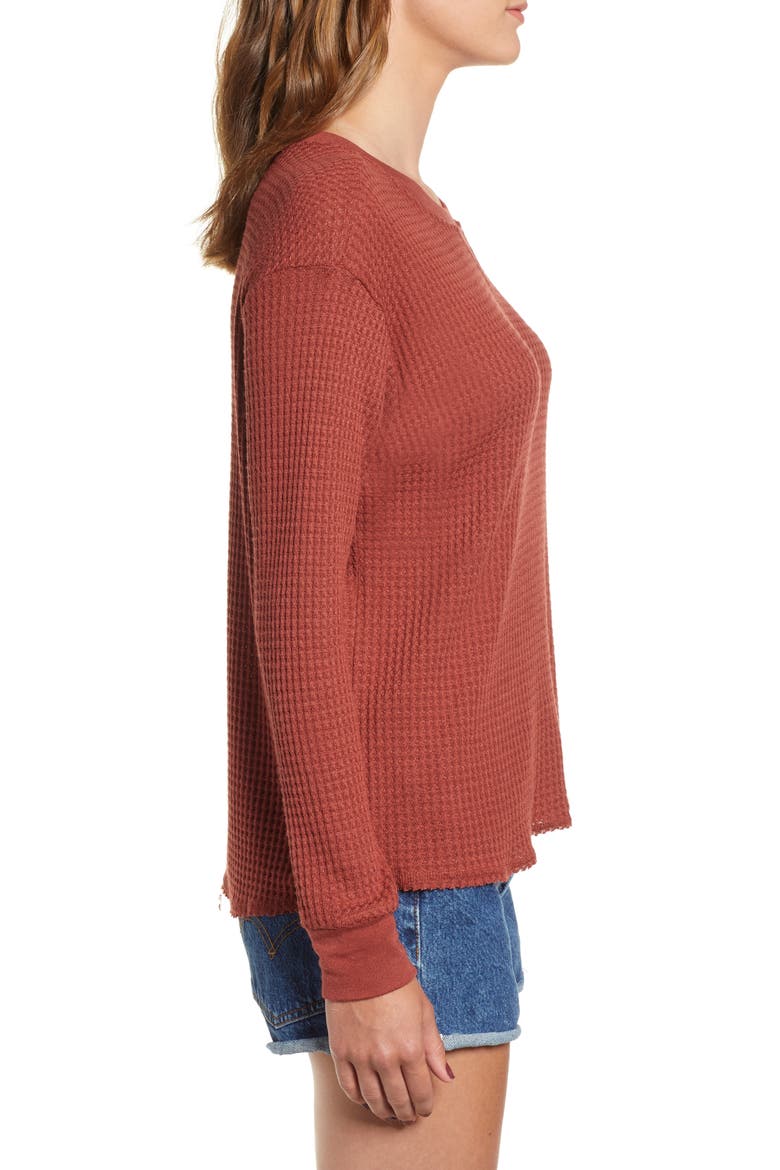 Cited Waffle Knit Pullover Top, Alternate, color, HENNA