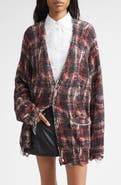 R13 Oversize Distressed Plaid Linen Blend Cardigan