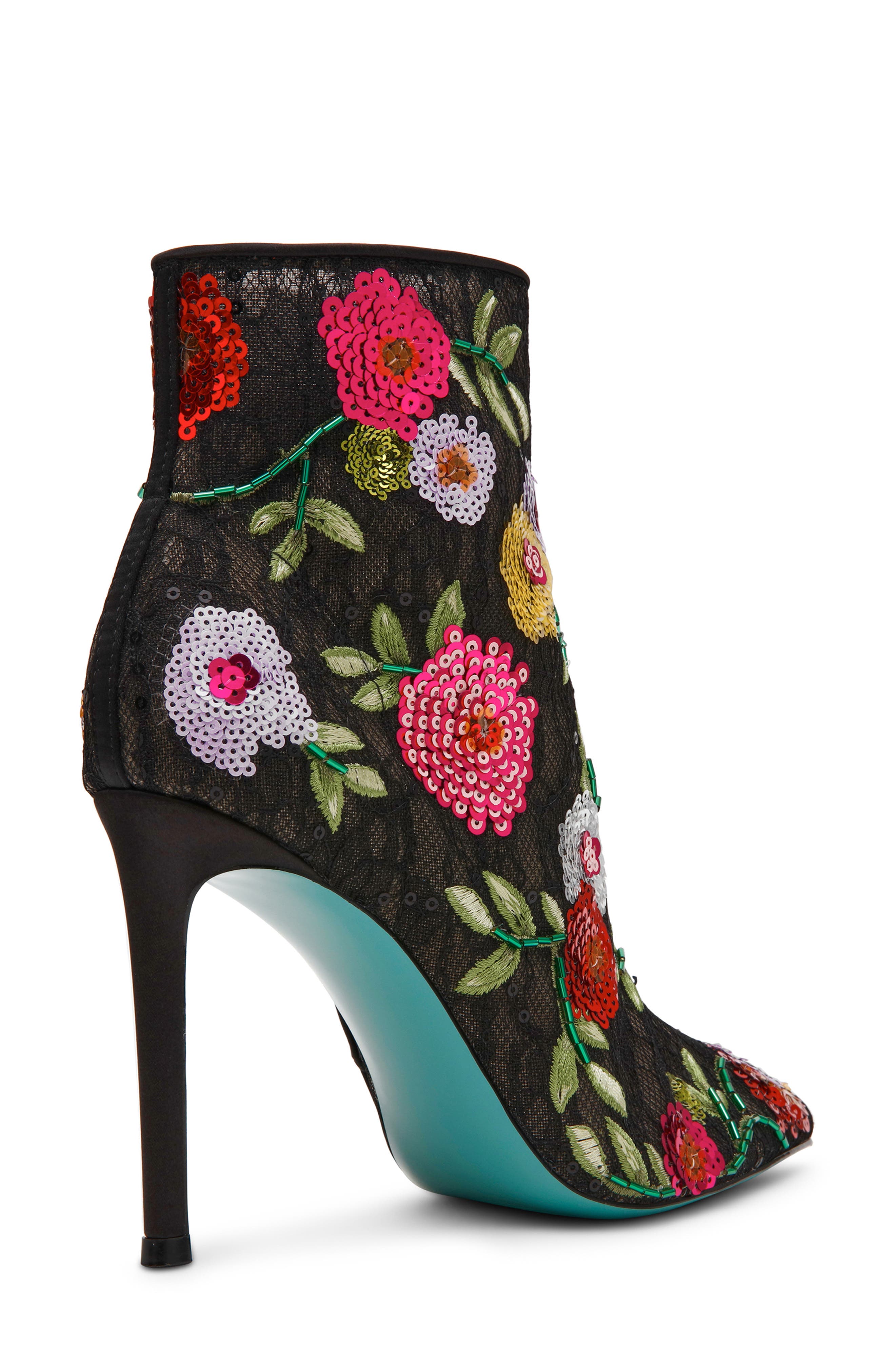 Kasa Sequin Lace Pointed Toe Bootie, Alternate, color, BLACK FLORAL