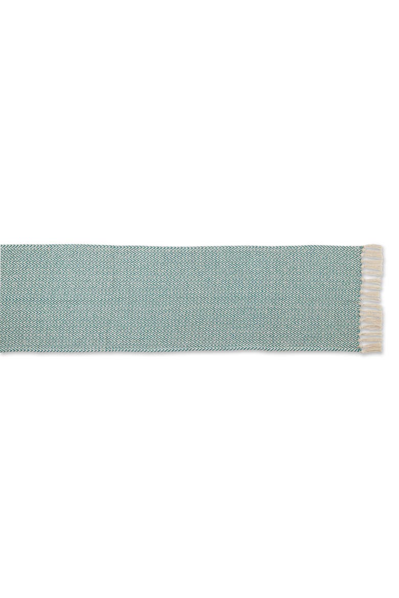 Chevron Table Runner Jacquard Handloom, Alternate, color, Teal