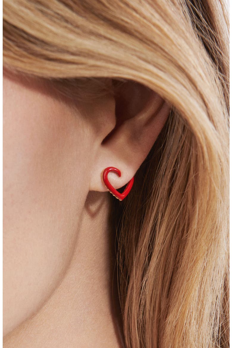 Cable Heart Earrings in Red Enamel and 18K Gold, Alternate, color, GOLD/ RED