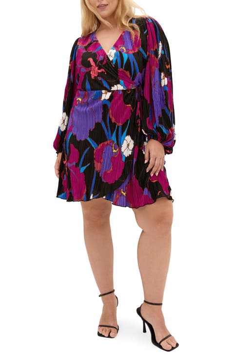 Kira Floral Print Wrap Minidress (Plus)