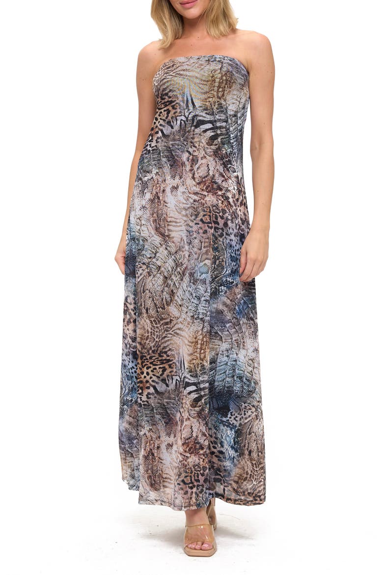 Printed Strapless Maxi Dress, Main, color, GREY MULTI