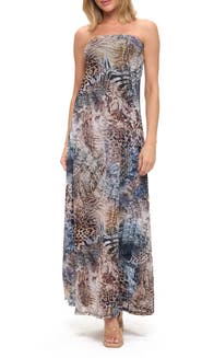O.L. Printed Strapless Maxi Dress