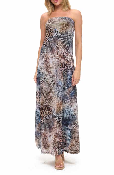 O.L. Printed Strapless Maxi Dress
