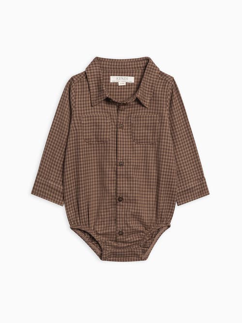 Kendi Giri Flannel Collared Bodysuit In Brown
