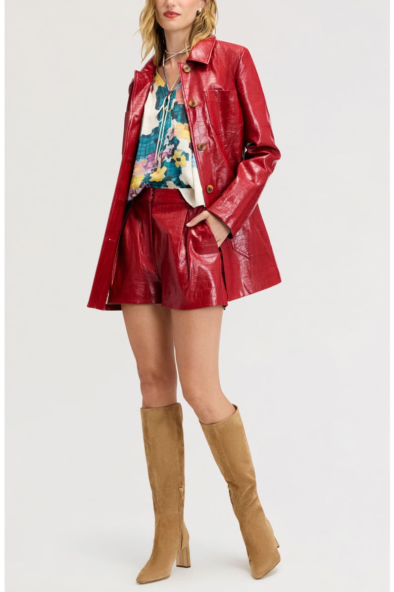 Croc Embossed Faux Leather Jacket, Alternate, color, CRANBERRY