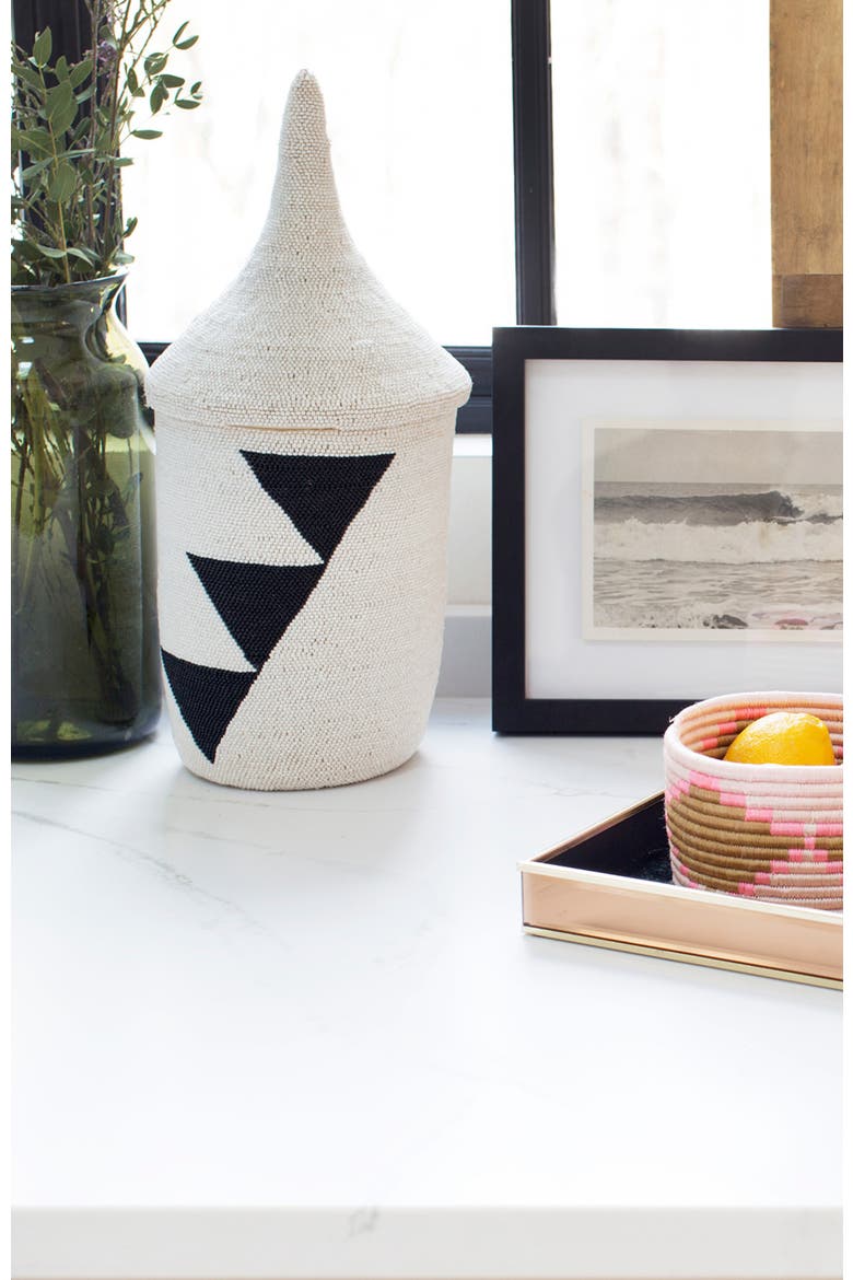 Beaded Triangle Peace Basket, Alternate, color, White and Black