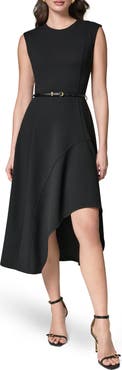 Donna Karan New York Belted Flounce Stretch Dress